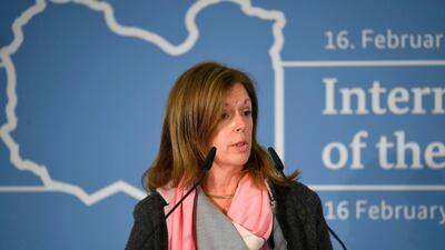 Stephanie Williams, the newly appointed acting UN envoy to Libya, gives a press statement on the sidelines of the 56th Munich Security Conference in Munich, southern Germany, on February 16, 2020. AFP