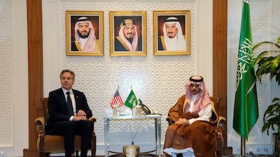 US Secretary of State Antony Blinken meets with Saudi Foreign Minister Prince Faisal bin Farhan, at the Ministry of Foreign Affairs in Riyadh, Saudi Arabia. Reuters