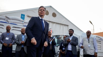 US Secretary of State Antony Blinken visits a UN logistics centre in Addis Ababa, Ethiopia, on Wednesday. EPA