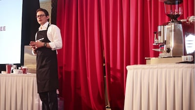 Gennaro Pelliccia gives a presentation to a select few inside of the Burj Al Arab. Lee Hoagland / The National