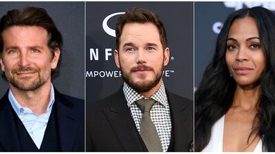 'Guardians of the Galaxy' actors, from left, Bradley Cooper, Chris Pratt and Zoe Saldana AP