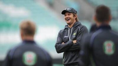 Shane Watson goes through the paces as Australia had an early nets session for today's day-night encounter against Sri Lanka. Paul Gilham / Getty Images
