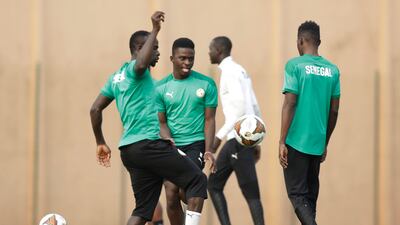 Senegal players train ahead of the Africa Cup of Nations 2022 semi-final against Burkina Faso. AP Photo