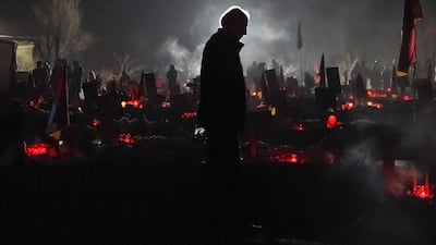 People gather at Yerablur Military Pantheon cemetery on the eve of the Armenian nationwide mourning to commemorate those killed in a conflict over the region of Nagorno-Karabakh in Yerevan, Armenia. Reuters