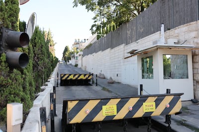 Security barriers outside the British consulate in East Jerusalem. EPA