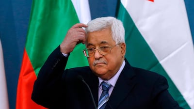 Palestinian Authority president Mahmoud Abbas attends a press conference with the visiting Bulgarian president at the Palestinian Authority headquarters in Ramallah on March 22, 2018. Abbas Momani / AFP