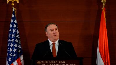 Mike Pompeo told an audience at the American University Cairo that the US was a force for good in the region. AFP Photo