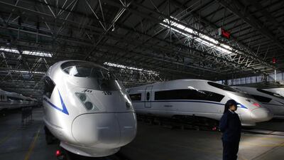 High-speed railway model CRH380B trains being tested at a production line of Tangshan Railway Vehicle. Kim Kyung-Hoon / Reuters