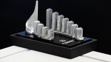 A model of the Mercedes-Benz Places - Binghatti City being built at Nad Al Sheba in Dubai. Chris Whiteoak / The National