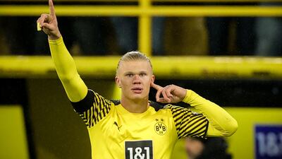 Dortmund's Erling Haaland celebrates after scoring the 2-2 equalizer. EPA