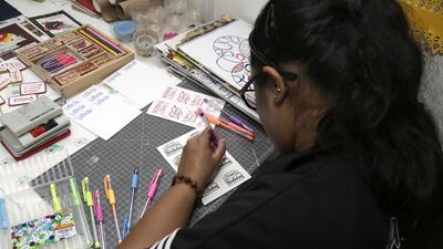 Riya Ann George works on her fair projects at the SNF Children Development Centre in Dubai on January 26, 2017. Jeffrey E Biteng / The National