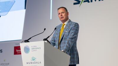 Etihad aviation group chief executive, Tony Douglas, speaks at the Global Aerospace Summit in Abu Dhabi. Photo: Etihad