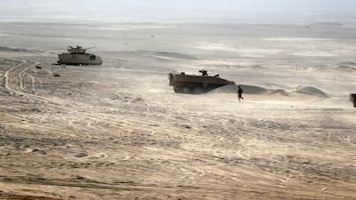 US and Emirati forces lined up alongside each other. Chris Whiteoak / The National