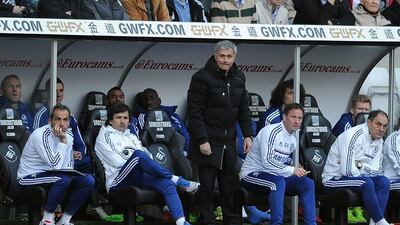 Chelsea manager Jose Mourinho looks on during the Premier League match between Swansea City and Chelsea at the Liberty Stadium on April 13, 2014 in Swansea, Wales. Chris Brunskill/Getty Images