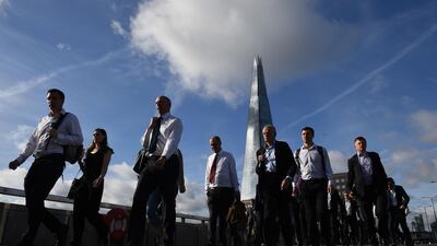 London Bridge. While job creation hit its quickest pace in seven years, staff shortages contributed to the highest level of backlogs on record. AFP