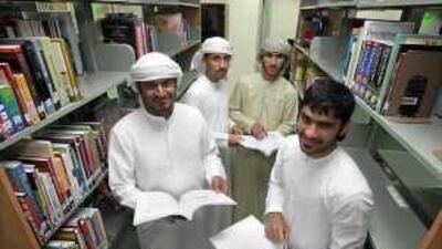 Future teachers, from left, Saeed al Ameri, Abdulrahman Ali al Attas, Ahmed al Busaeedi and Fanad al Hosani, believe pupils benefit from having men in the classroom.