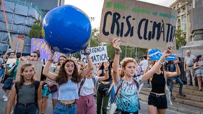 Protesters at a demonstration in Barcelona to highlight the climate crisis. Getty Images