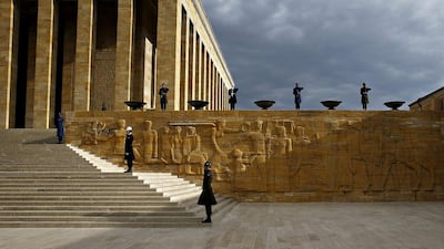 Turkish soldiers stand to attention during a ceremony at Anitkabir, the mausoleum of modern Turkey’s founder Mustafa Kemal Ataturk, in Ankara, Turkey. Umit Bektas / Reuters