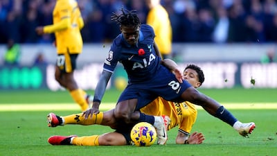 Tottenham Hotspur's Yves Bissouma and Wolverhampton Wanderers' Joao Gomes. PA