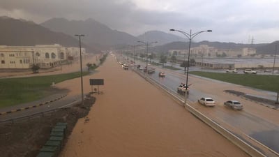 Heavy rain on Sunday night led to flooding in parts of Khor Fakkan. Courtesy Khor Fakkan Police