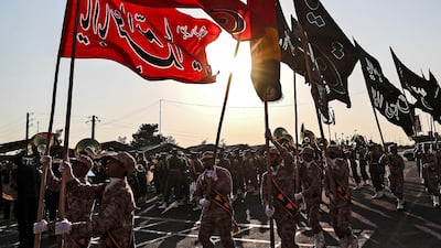 Members of Iran's Islamic Revolutionary Guard Corps marching during the annual Sacred Defence Week military parade. AFP