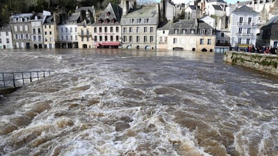 The centre of Quimperle, western France, is flooded by the Laita river. David Vincent / AP Photo