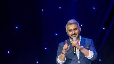 Stand up comic Bader Saleh performing at du Forum on Yas Island. Antonie Robertson / The National