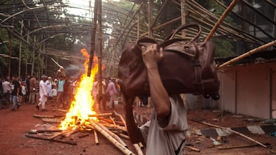 Fires burn at Bangabandhu Memorial Museum in Dhaka. AFP