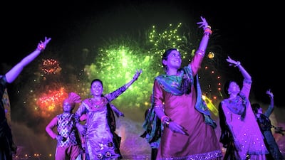 Dubai Festival City Mall hosted a huge Diwali celebration in Dubai on Thursday night. As part of the celebration, they unveiled the new IMAGINE show, ‘Hathi’s Garden’ that features a hint of Bollywood, a splash of colour and a specially curated musical score, accompanied by a specially choreographed fireworks display. Reem Mohammed / The National