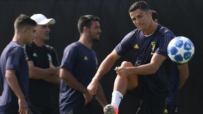 Cristiano Ronaldo kicks the ball during training with his Juventus teammates. AFP
