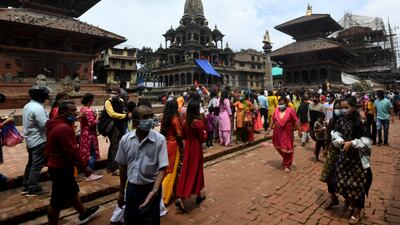Hindu devotees gather to celebrate at Lalitpur on the outskirts of Kathmandu. AFP
