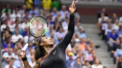Williams serves to Pliskova. Danielle Parhizkaran / USA Today Sports