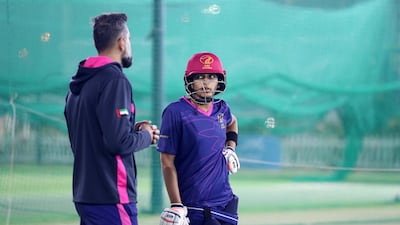 Esha Oza, captain of UAE women cricket team during training ahead of the Women’s T20 World Cup Qualifier at the Zayed Cricket Academy in Abu Dhabi. Pawan Singh / The National