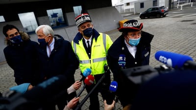 The President of the harbour of Calais and Boulogne, Jean-Marc Puissesseau talks to media at the harbour of Calais, France. AFP