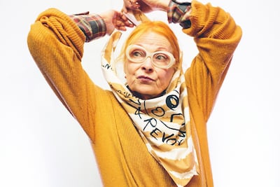 Vivienne Westwood wearing her Climate Knot-Wrap. Courtesy Lush