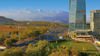Esentai Tower in Almaty, where The Ritz-Carlton Almaty is located. The Ritz-Carlton Almaty