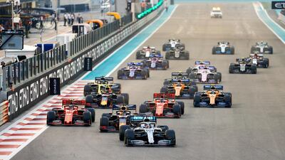 Abu Dhabi, United Arab Emirates, December 1, 2019. Formula 1 Etihad Airways Abu Dhabi Grand Prix. -- Lewis Hamilton (Mercedes) in pole position at the start of the F1 2019 final race. Victor Besa / The National Section: SP Reporter: Simon Wilgress-Pipe