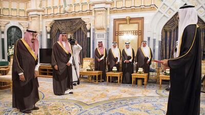 In 2017, Sheikh Shakhbout bin Nahyan, UAE Ambassador to the Kingdom of Saudi Arabia, presents his credentials to King Salman. Image: Wam