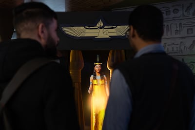 A hologram of an ancient Egyptian goddess at the Administrative Control Authority's pavilion at Cairo International Book Fair. The state-run event is attended by millions. Photo: Mahmoud Nasr / The National