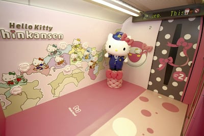A photo spot inside a Shinkansen train for passengers to pose with popular character Hello Kitty. AFP