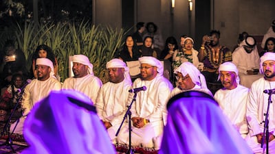 Emirati Al Malid is an ensemble devoted to the traditional practice of poetic chanting, which has its roots in 9th century Arabic culture. Courtesy Nikith Nath