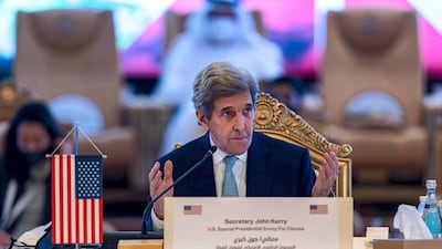 US climate envoy John Kerry attends the Regional Climate Dialogue in Abu Dhabi in April. Office of the UAE Special Envoy for Climate Change