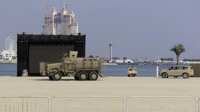 The UAE Armed Forces prepare for the Union Fortress live military demonstration on the beach along the Abu Dhabi Corniche. Christopher Pike / The National