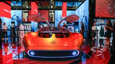 A futuristic Mercedes Benz on the Etisalat stand