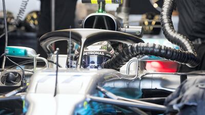 Valtteri Bottas of Mercedes GP in his car featuring 'the halo', a new safety feature that will be mandatory this season. Christopher Pike / The National