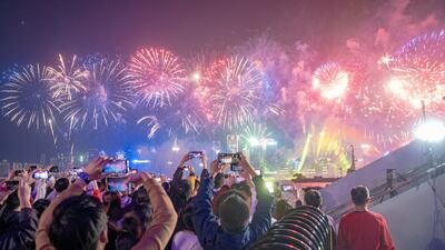 Fireworks are seen over Victoria Harbour for the New Year's Eve celebrations in Hong Kong. EPA