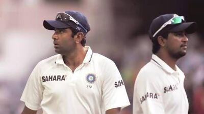 Ravichandran Ashwin, left, and Pragyan Ojha, during a Test match between India and New Zealand in August, are still some way away from becoming finished products as the series against England has shown. Noah Seelam / AFP