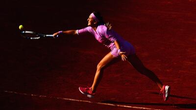 Victoria Azarenka of Belarus returns a shot in her Women’s Singles match against Serena Williams of the United States on day seven of the 2015 French Open at Roland Garros on May 30, 2015 in Paris, France. (Photo by Clive Mason/Getty Images)