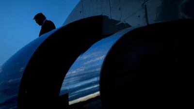 US President Donald Trump steps off Air Force One in Maryland. Brendan Smialowski/AFP