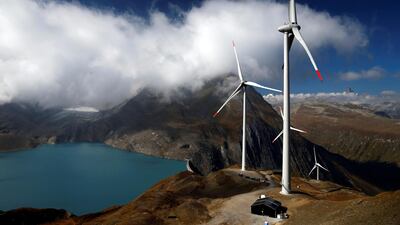 Wind turbines at Swisswinds farm in Gries, Switzerland. Renewable energy is finding its way into more products and services as technological innovation makes it more cost effective. Reuters